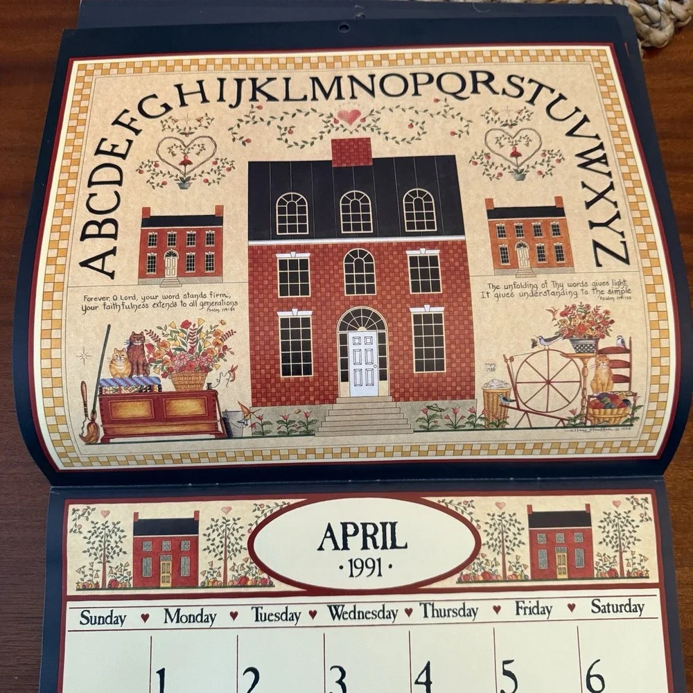 1991‎ Country Sampler Calendar –Noah's Ark – 12x12 – Folk Art Cottagecore